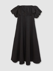 Bardot Sculpted Bodice Midi Dress With Linen Black | Women