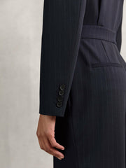 Pinstripe Tailored Wide-Leg Jumpsuit with Wool Navy | Women