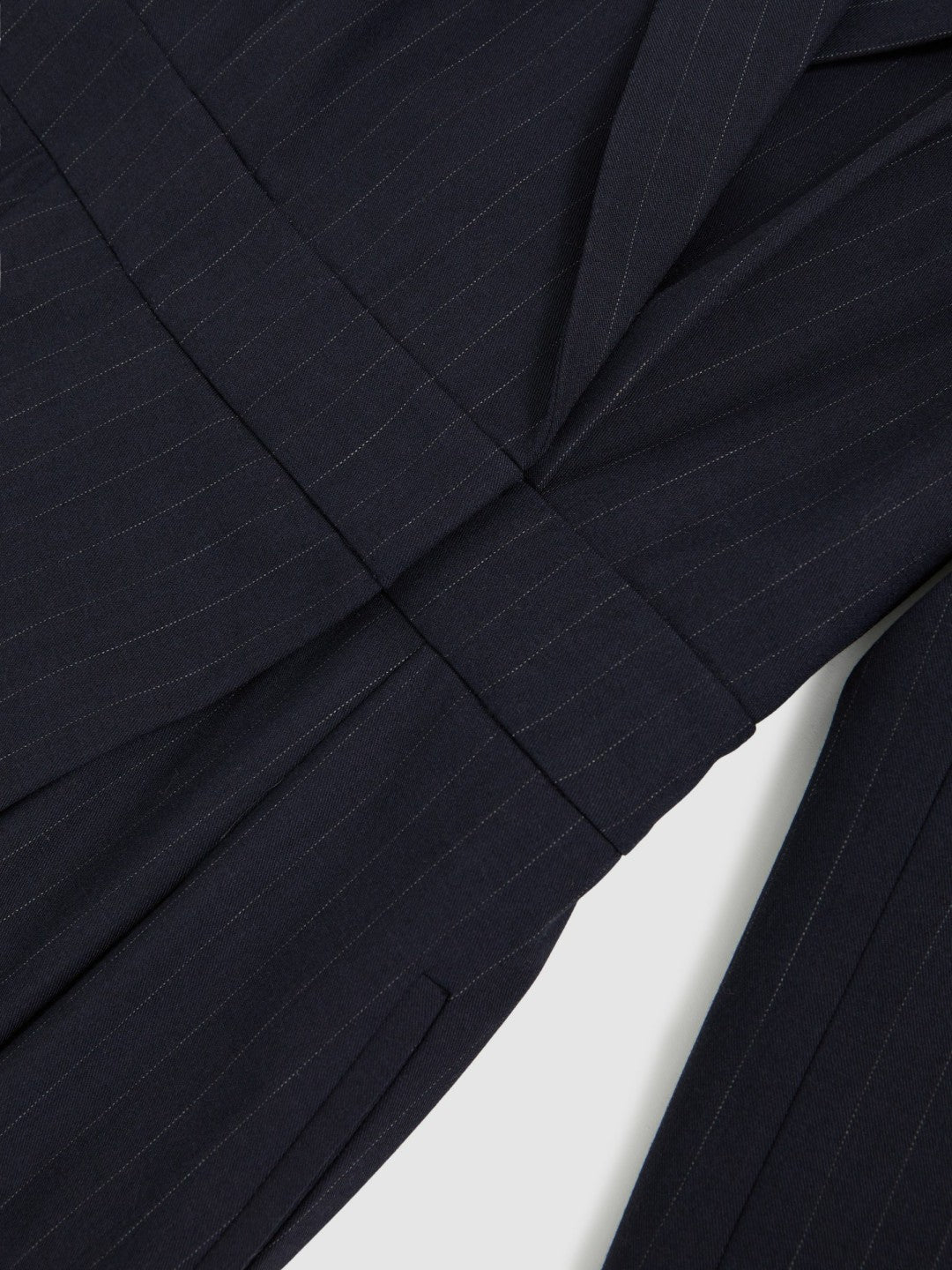 Pinstripe Tailored Wide-Leg Jumpsuit with Wool Navy | Women