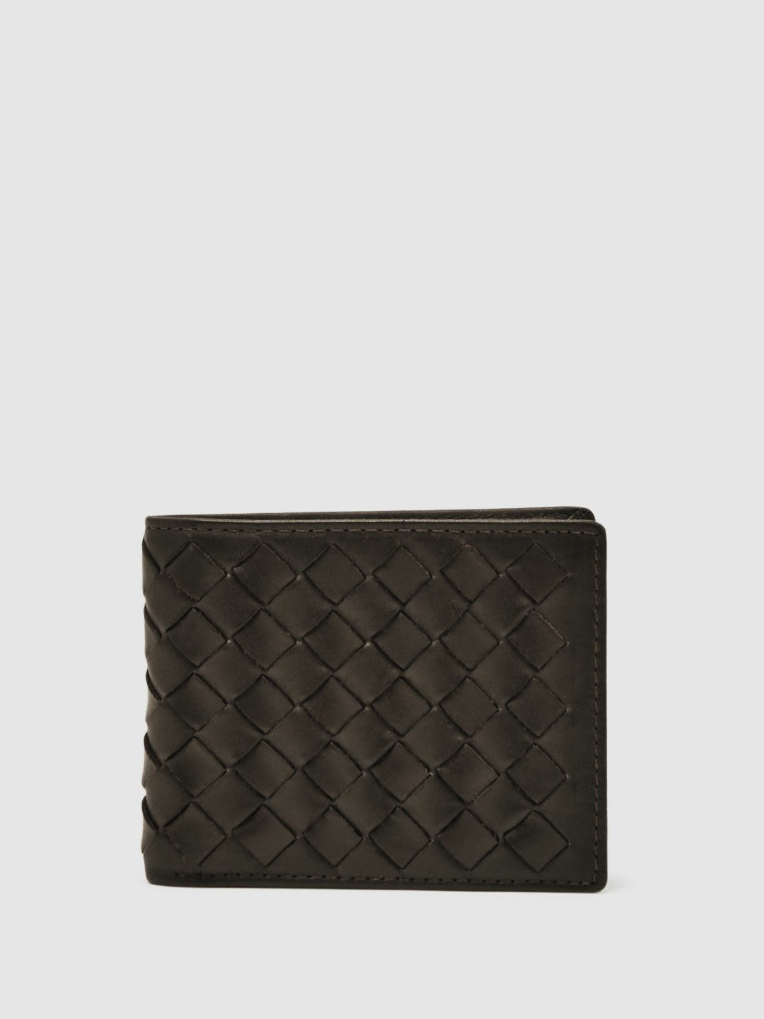 Leather Large Lattice-Effect Wallet Dark Brown | Men