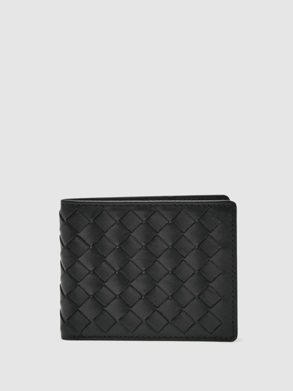Leather Large Lattice-Effect Wallet Black | Men