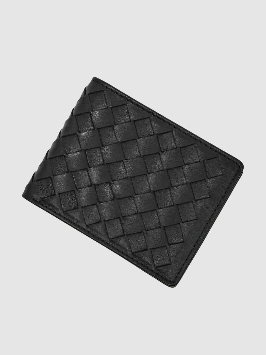 Leather Large Lattice-Effect Wallet Black | Men