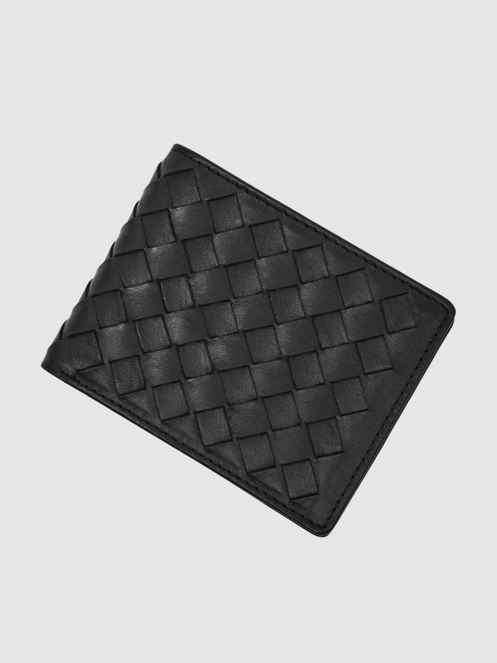 Leather Large Lattice-Effect Wallet Black | Men