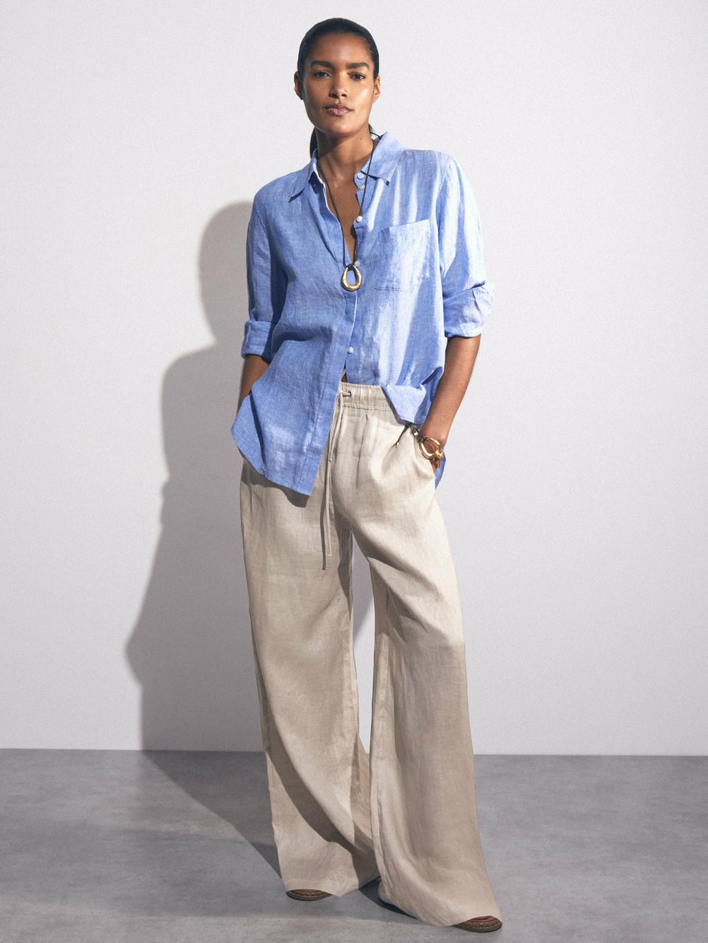 Petite Linen-Blend Wide-Leg Trousers Neutral | Women