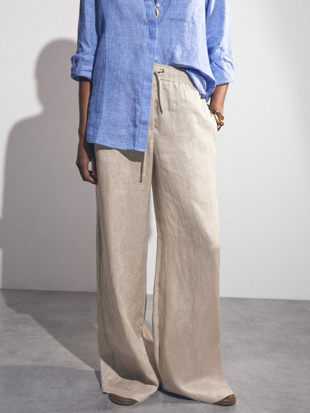 Petite Linen-Blend Wide-Leg Trousers Neutral | Women