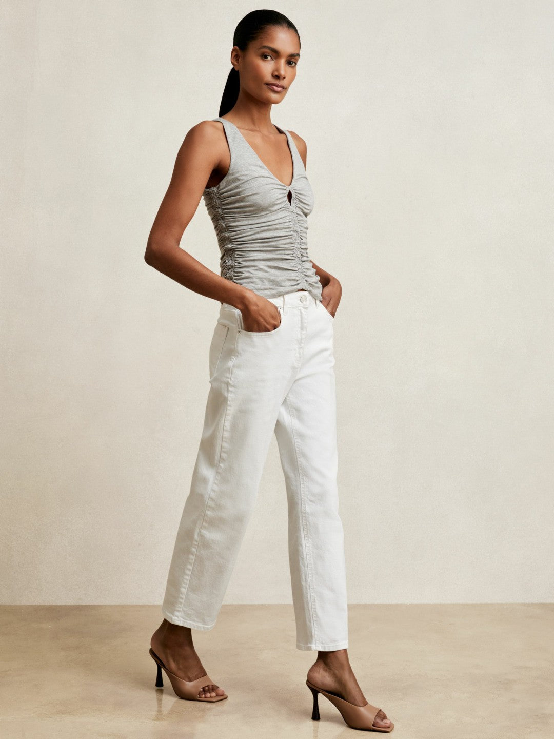Stretch Lyocell Jersey Ruched Vest Silver Grey | Women