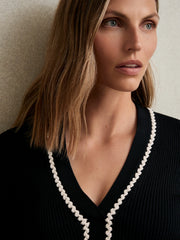 Craft-Stitch Rib-Knit Top Navy/White | Women