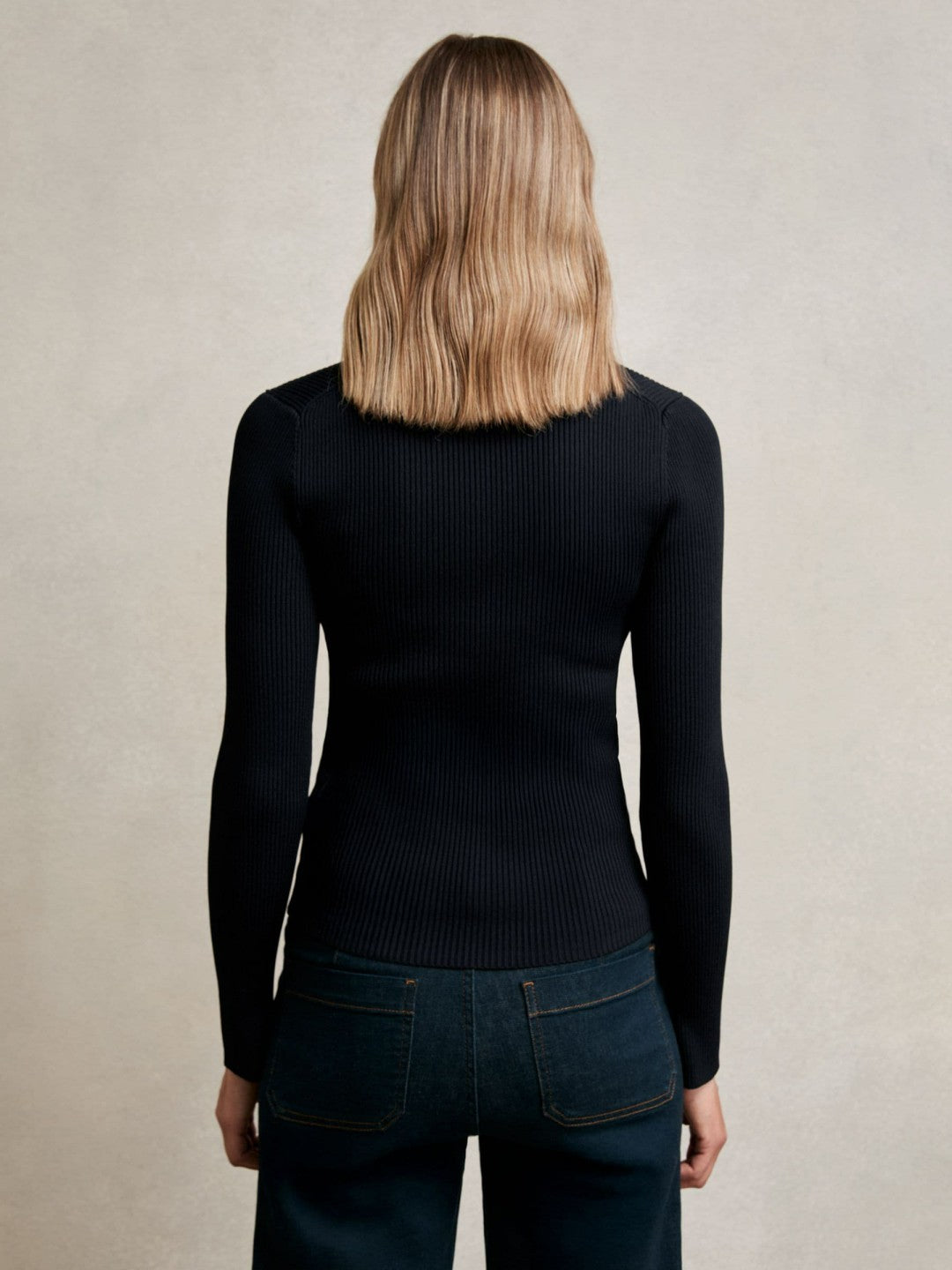 Craft-Stitch Rib-Knit Top Navy/White | Women