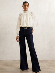 Lace-Trim Draped Chiffon Top Cream | Women