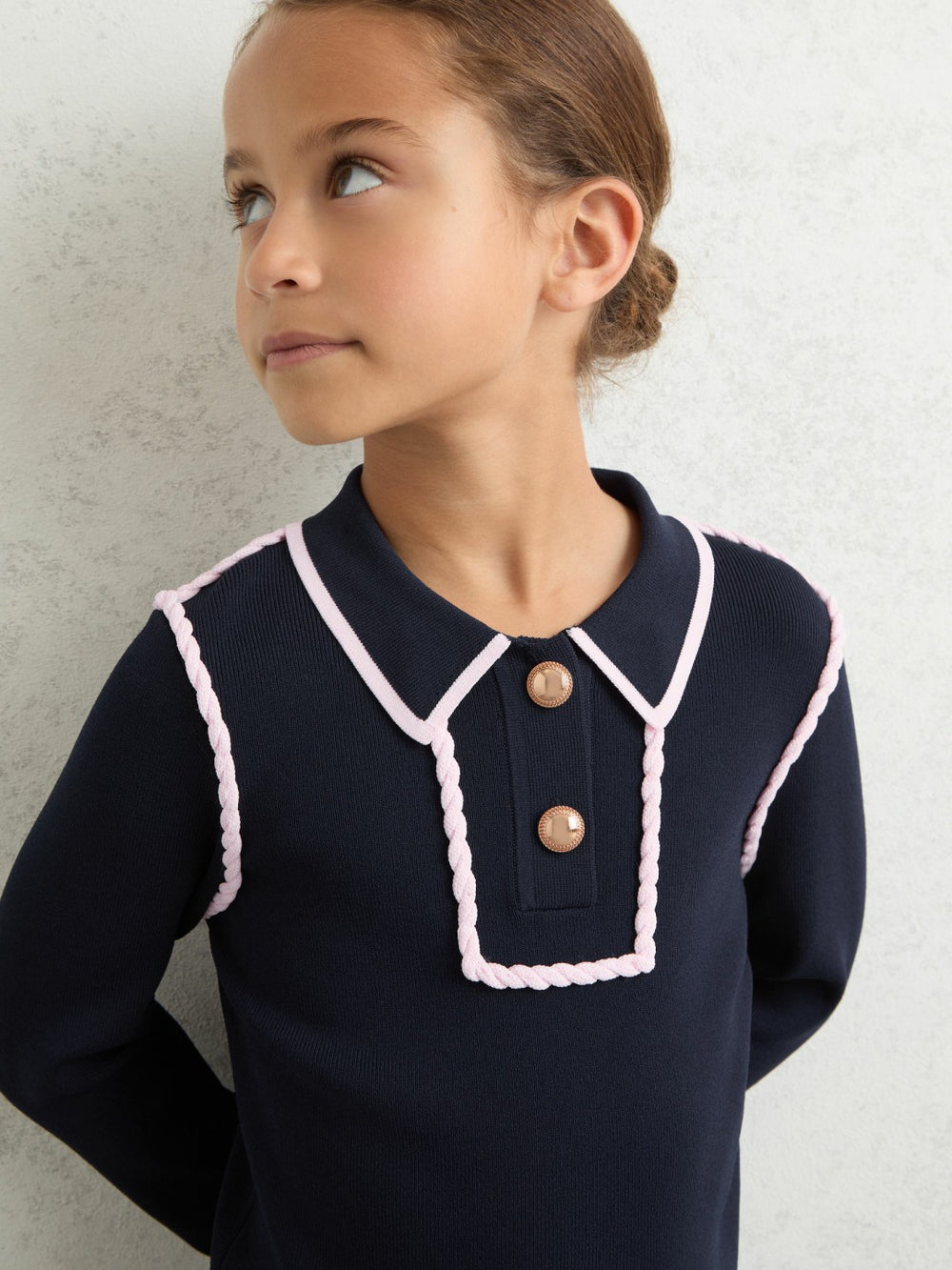 13-14 yrs Piped Knitted Collar Top Navy | Children & Baby