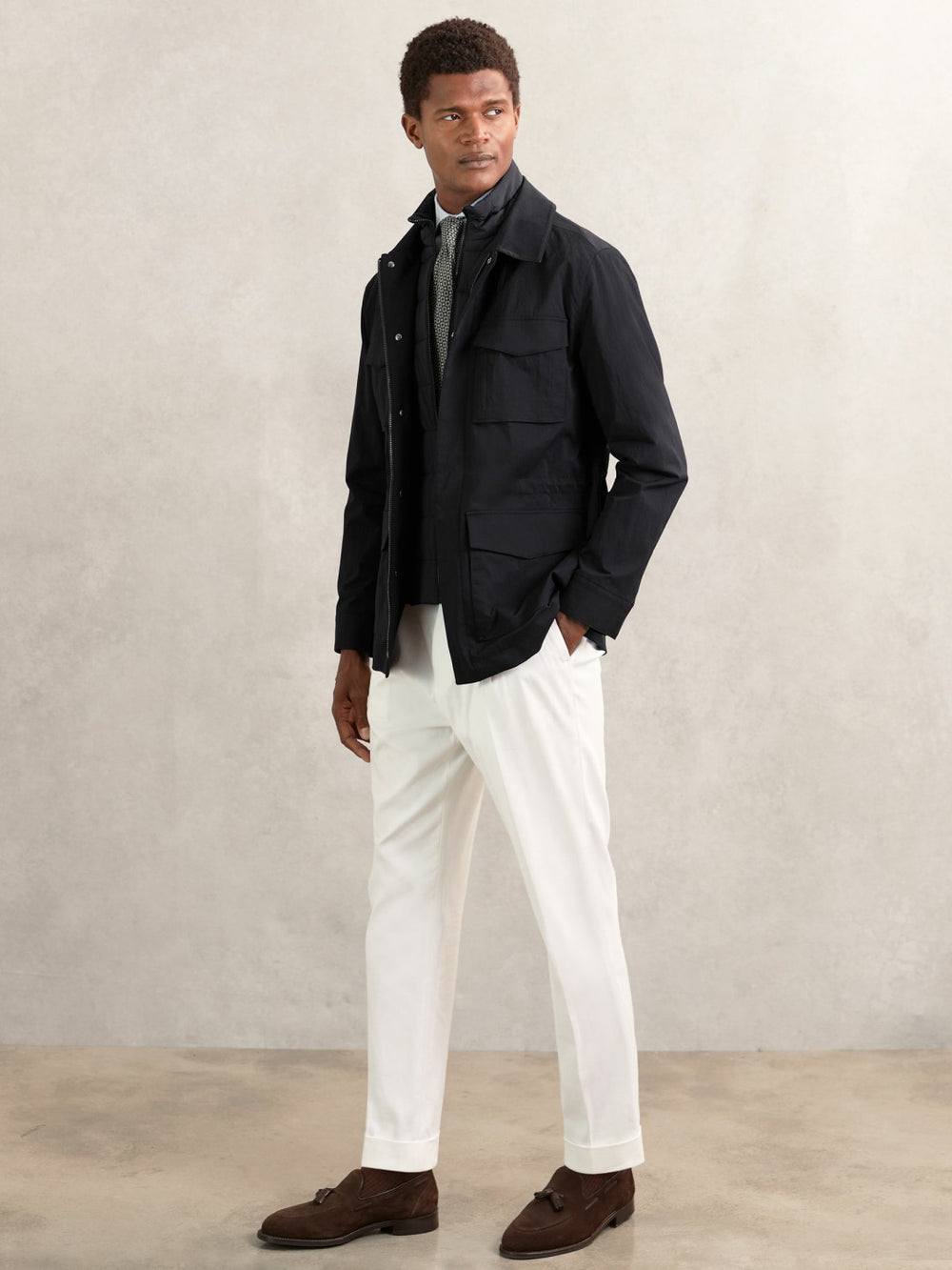 Removable-Gilet Safari Jacket Navy | Men