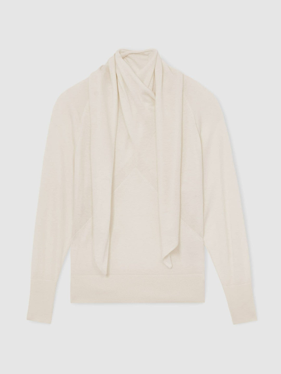 Wool Scarf-Tie Draped Jumper Cream | Women