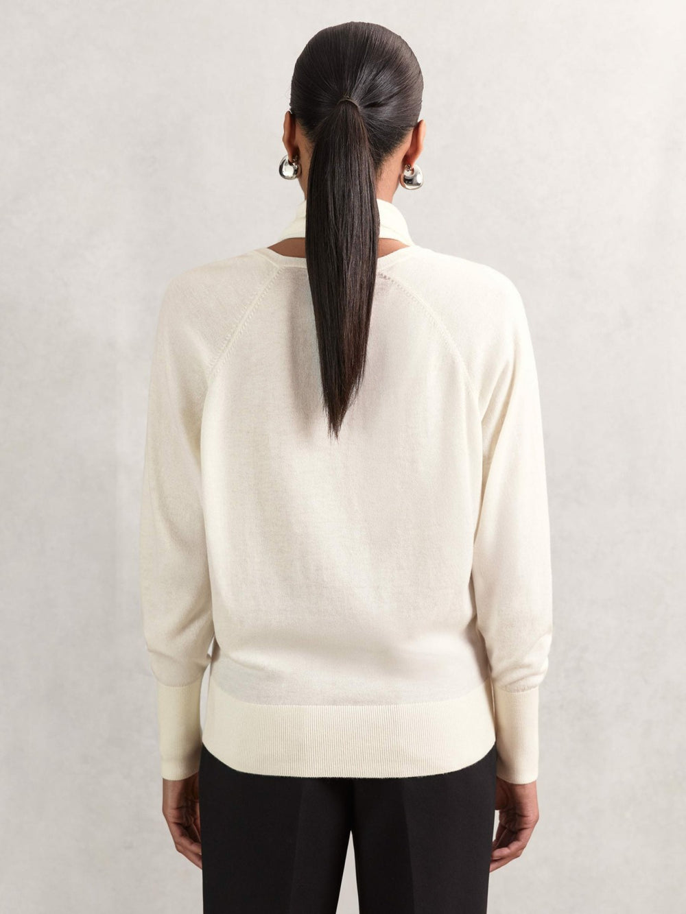 Wool Scarf-Tie Draped Jumper Cream | Women