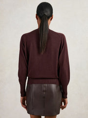 Wool Scarf-Tie Draped Jumper Burgundy | Women
