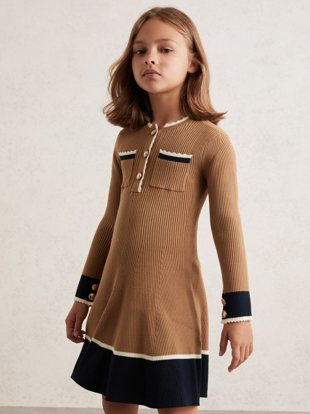 3-9 yrs Scallop-Trim Rib-Knit Dress Camel | Children & Baby
