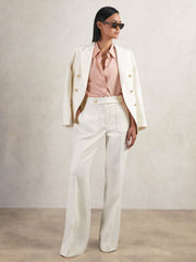 Twill Button-Tab Flared Trousers With Wool White | Women