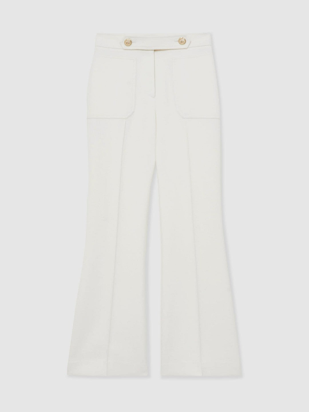 Twill Button-Tab Flared Trousers With Wool White | Women