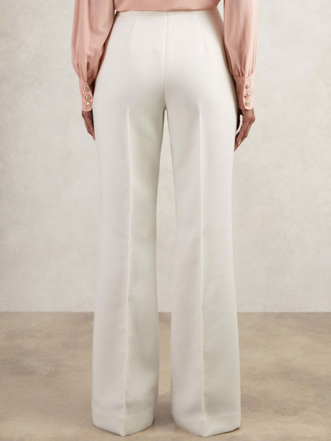 Twill Button-Tab Flared Trousers With Wool White | Women