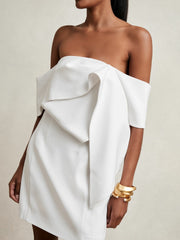 Sculptural Off-Shoulder Mini Dress Ivory | Women
