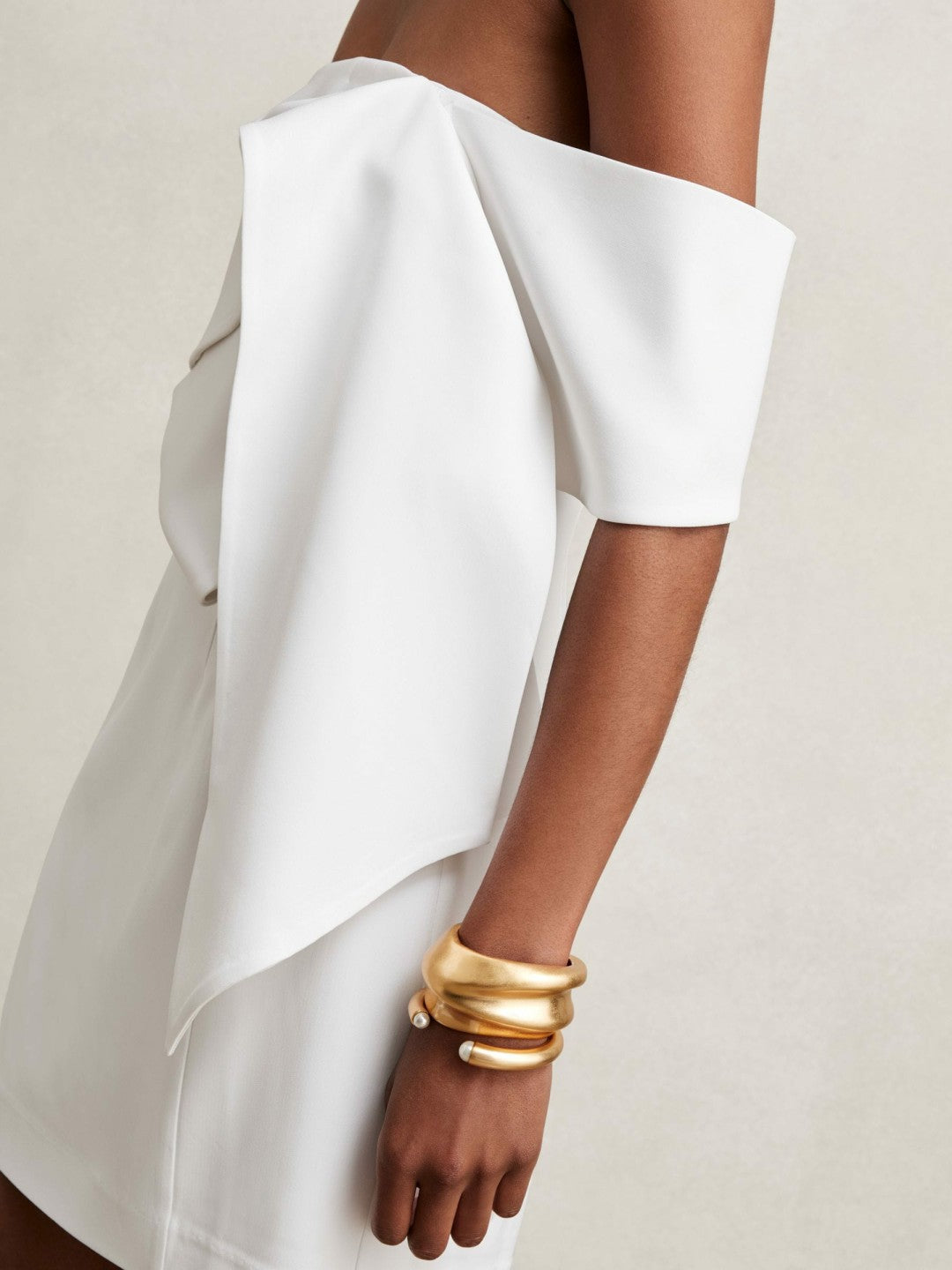 Sculptural Off-Shoulder Mini Dress Ivory | Women