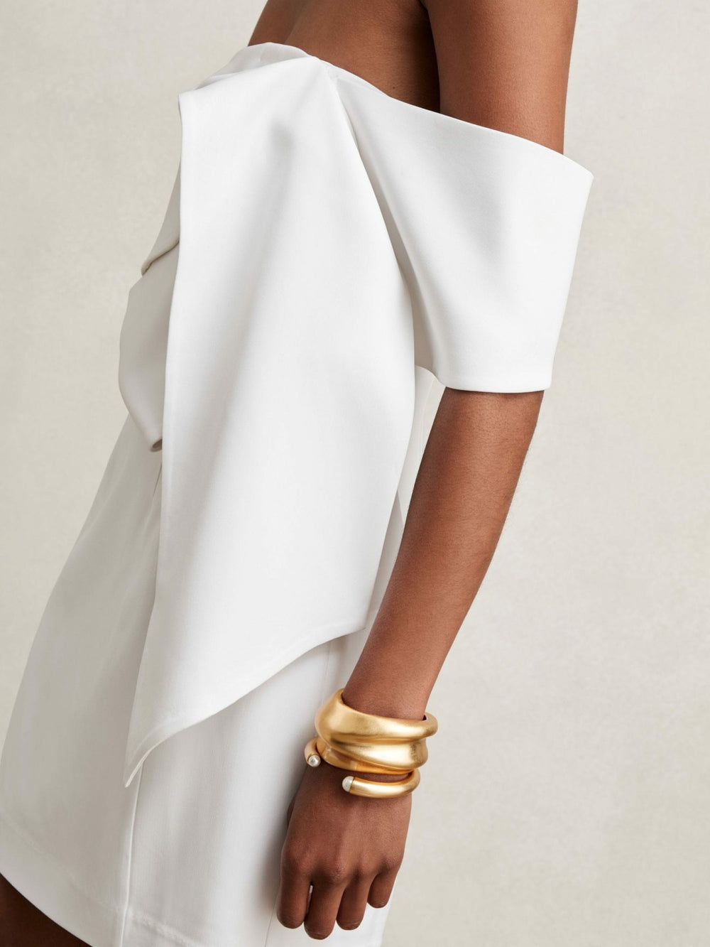 Sculptural Off-Shoulder Mini Dress Ivory | Women