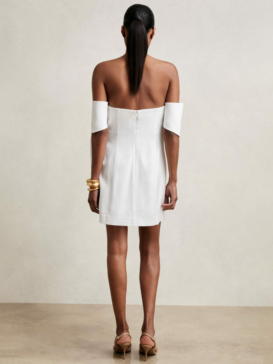 Sculptural Off-Shoulder Mini Dress Ivory | Women