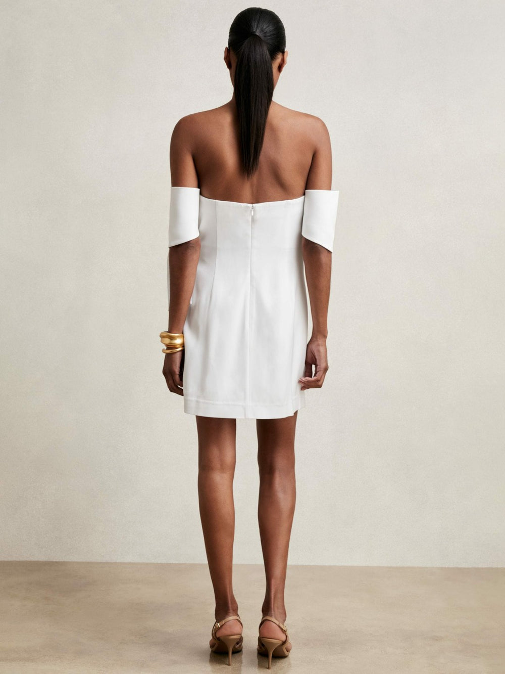 Sculptural Off-Shoulder Mini Dress Ivory | Women