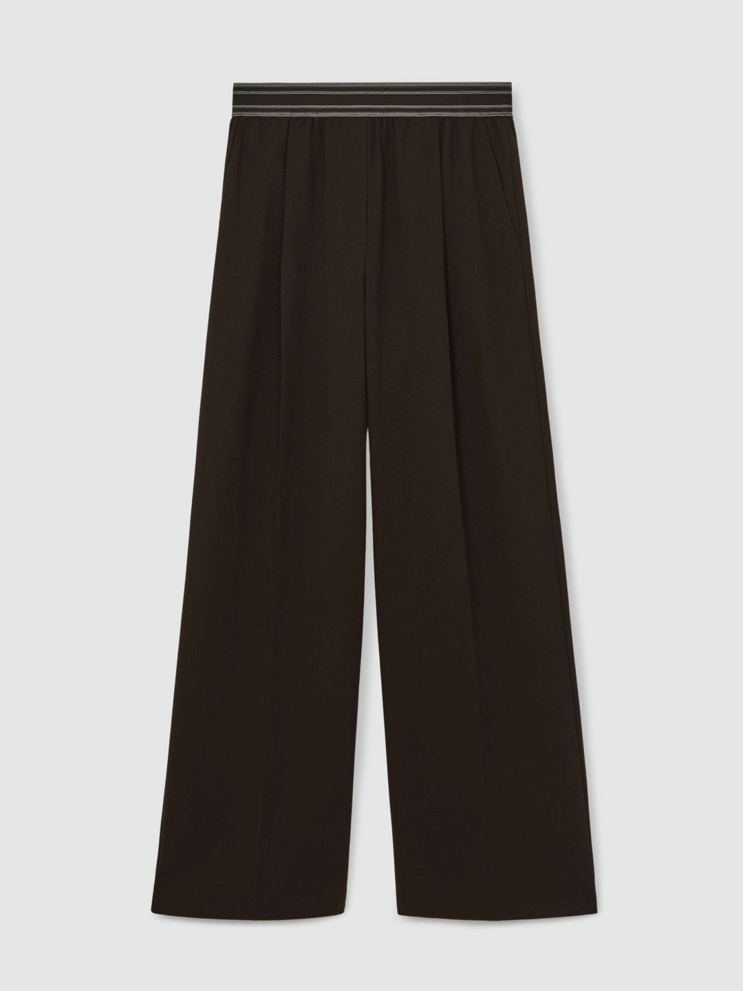 Wide-Leg Contrast-Waistband Trousers Chocolate Brown | Women