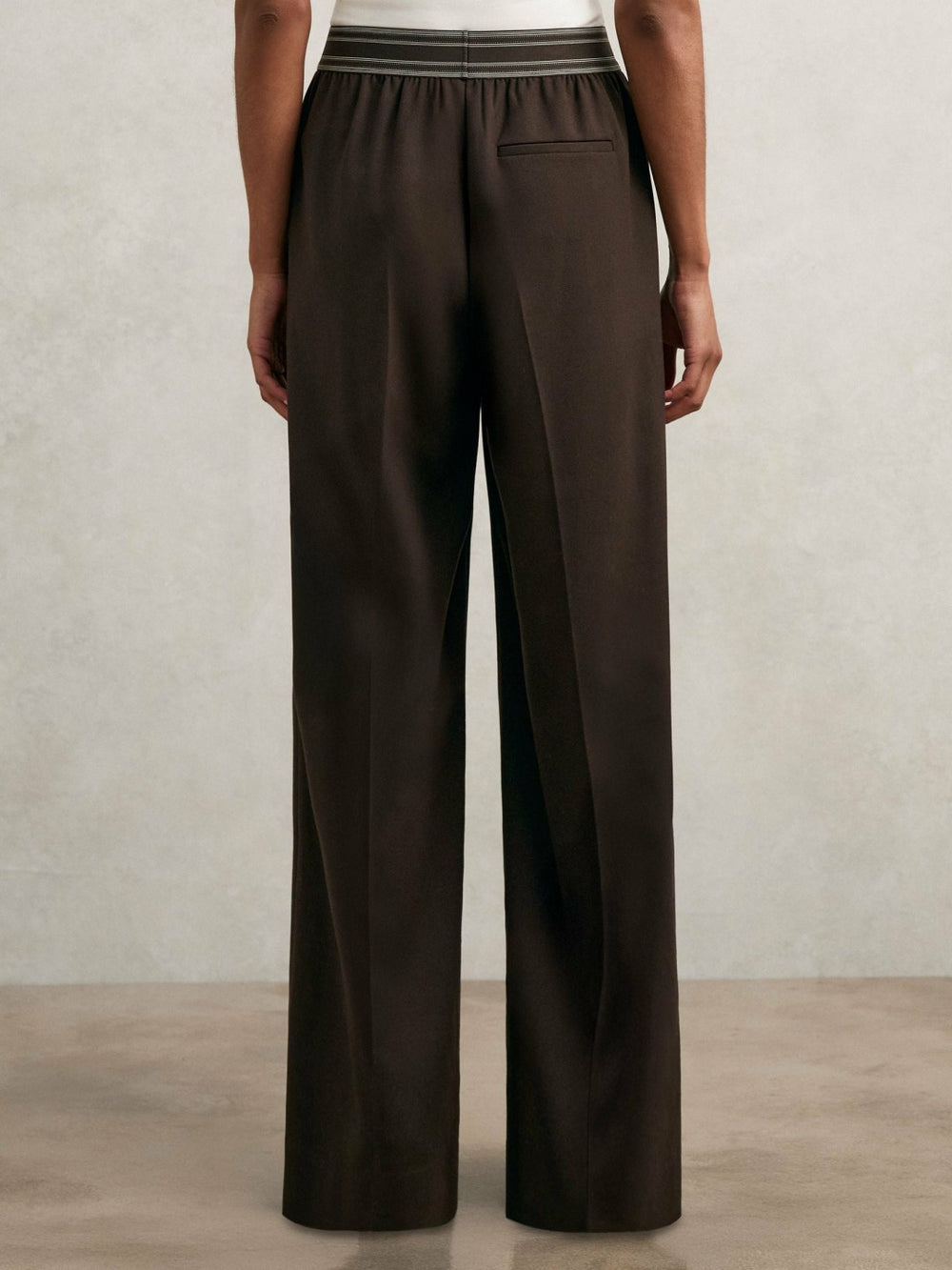 Wide-Leg Contrast-Waistband Trousers Chocolate Brown | Women