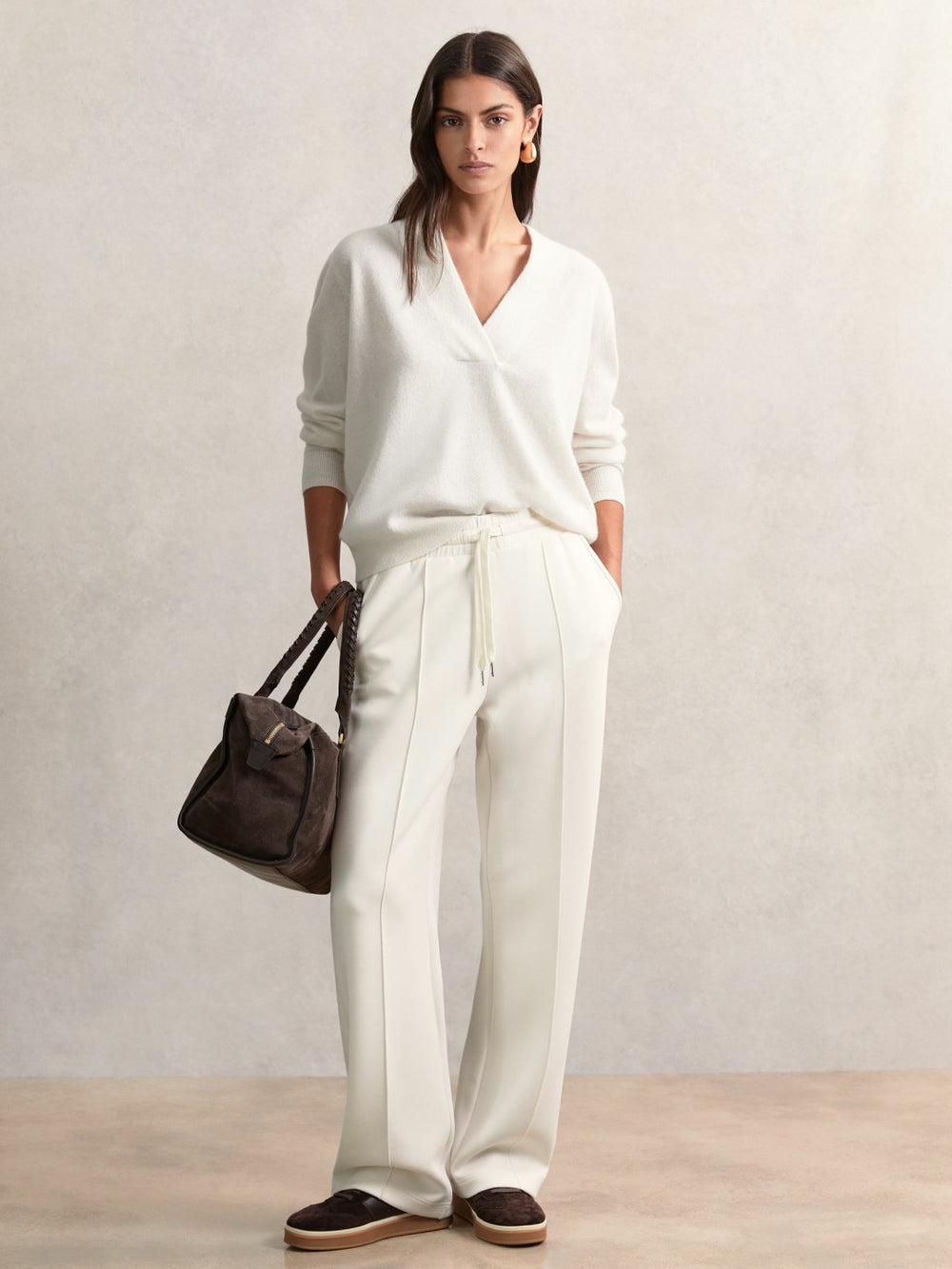 Cashmere V-Neck Jumper Cream | Women
