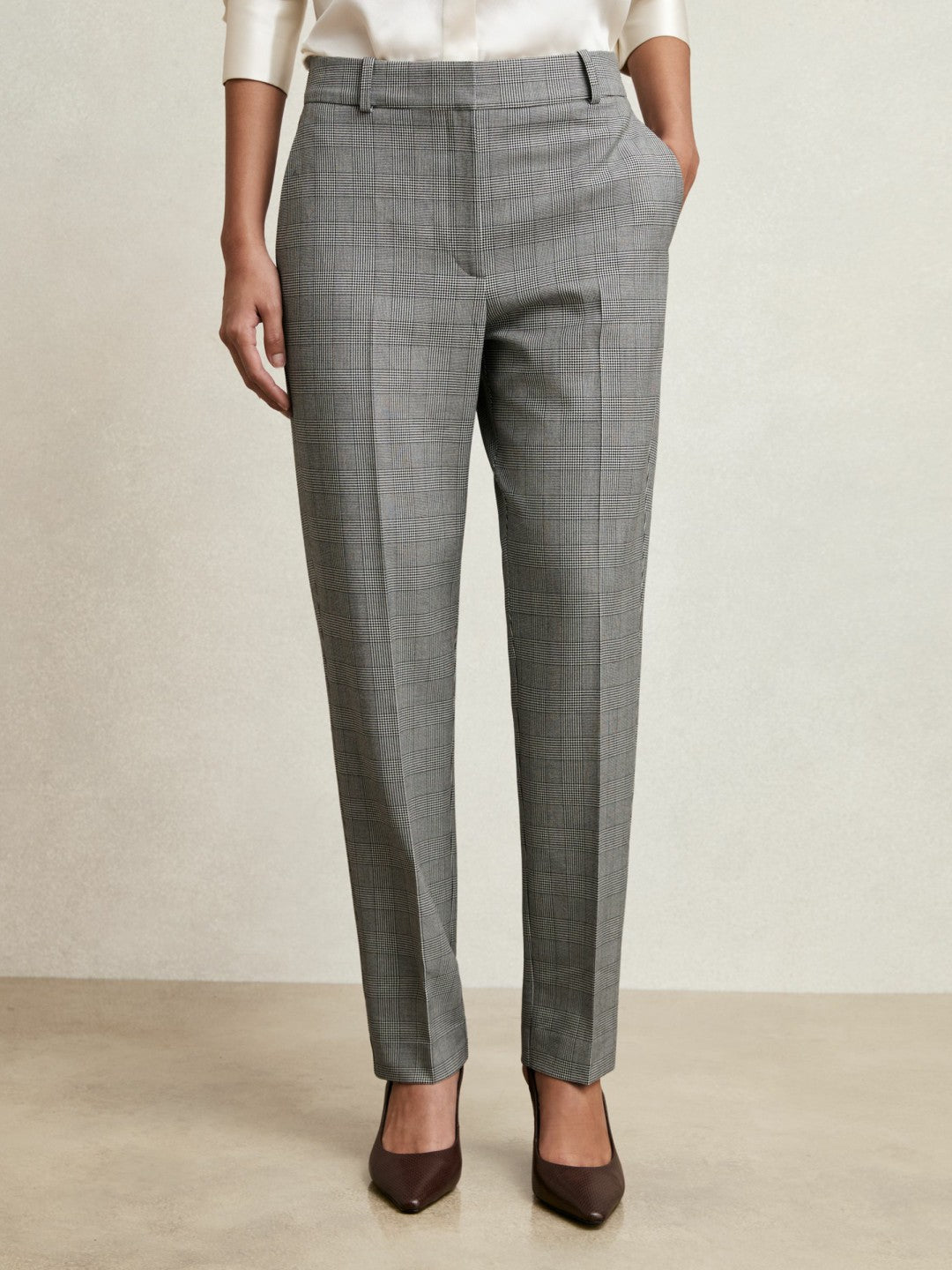 Check Slim-Fit Suit Trousers Grey | Women