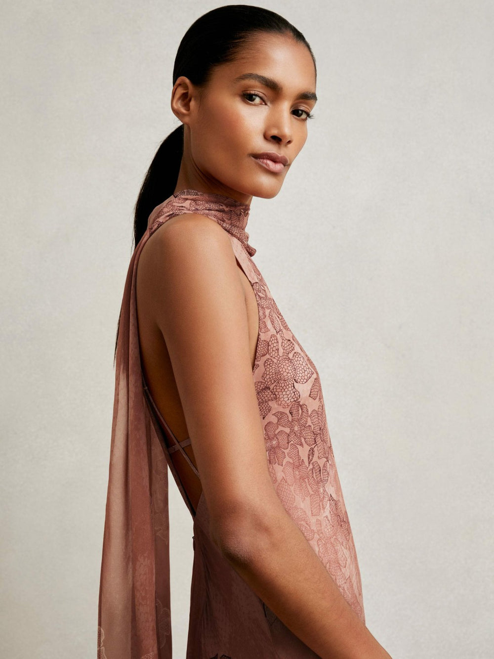 Chiffon Floral Cape Maxi Dress Pale Pink | Women