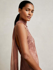 Chiffon Floral Cape Maxi Dress Pale Pink | Women