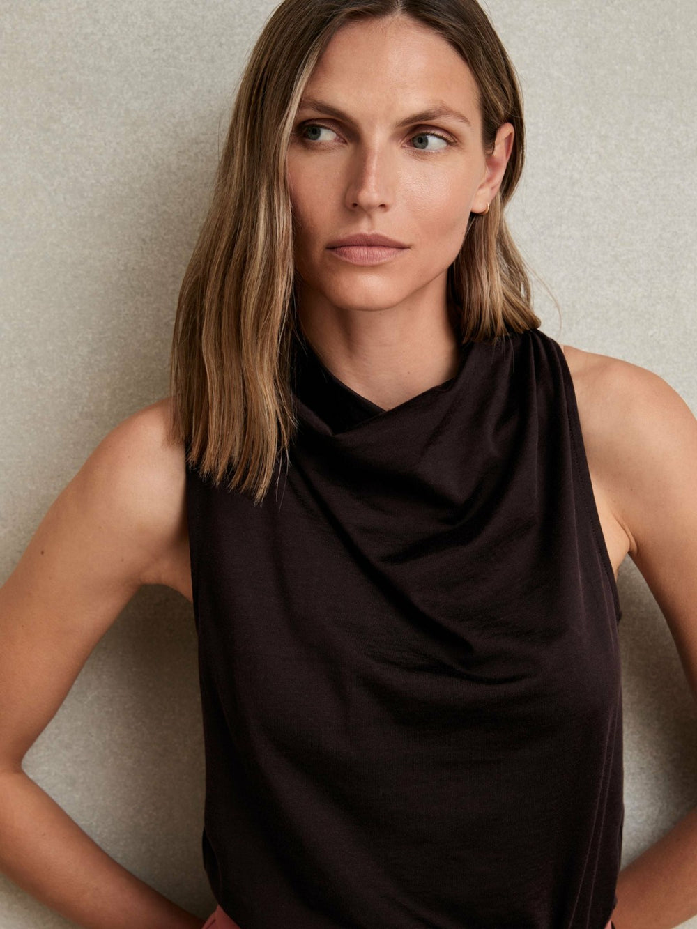 Cotton-Blend Cowl-Neck Sleeveless Top Plum Purple | Women