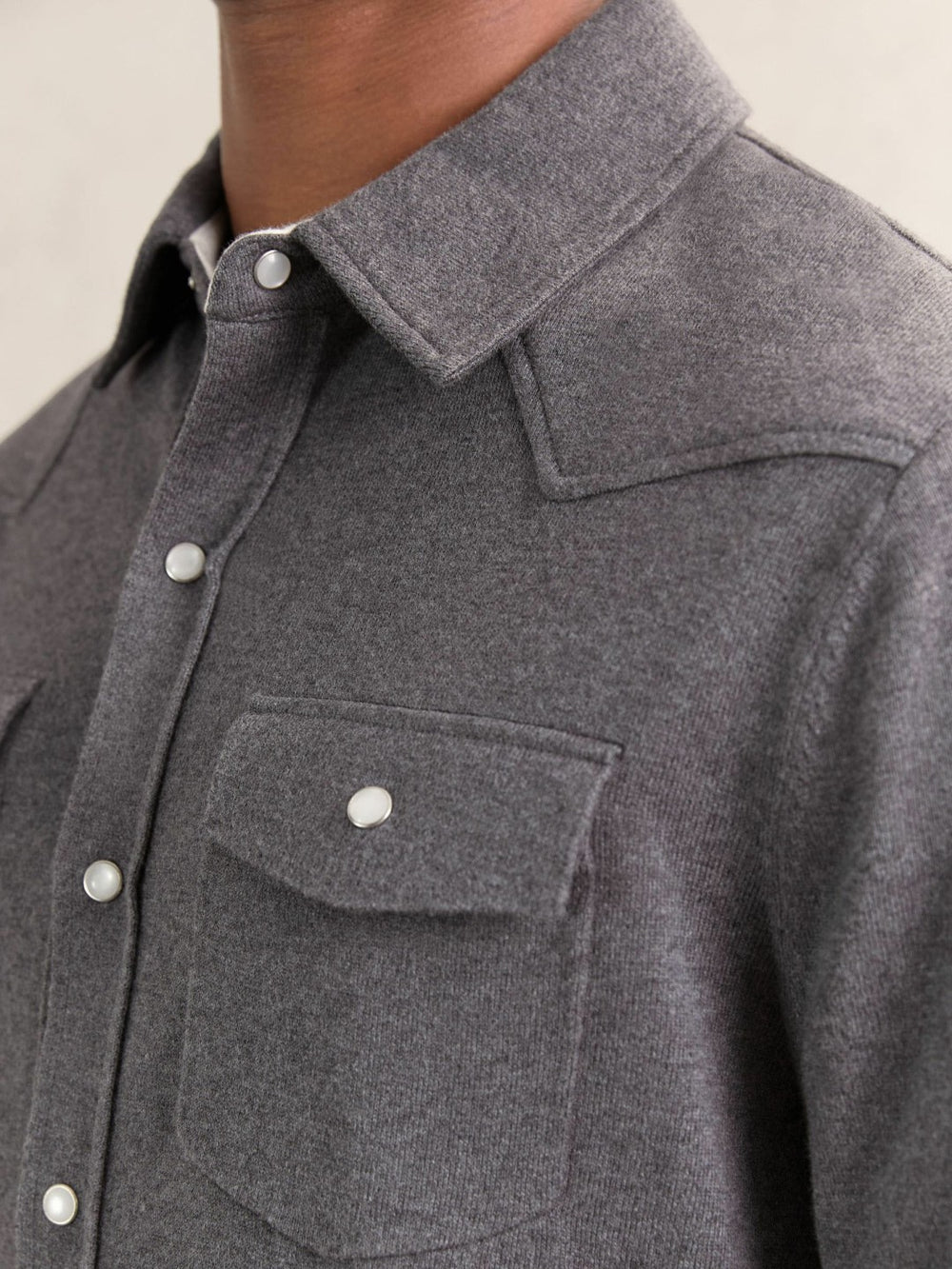 Cotton-Cashmere Western Knitted Shirt Charcoal Grey | Men