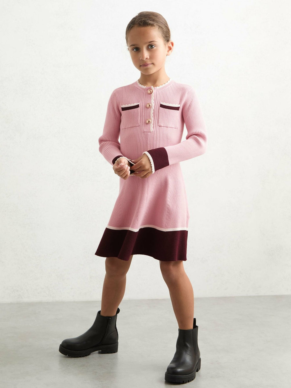 13-14 yrs Scallop-Trim Rib-Knit Dress Pink | Children & Baby