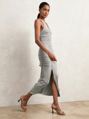 Stretch-Modal Ruched Jersey Dress Grey | Women