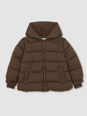 9-13 yrs Short Hooded Puffer Coat Chocolate | Children & Baby