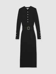 Buttoned Rib-Knit Midi Dress Black | Women