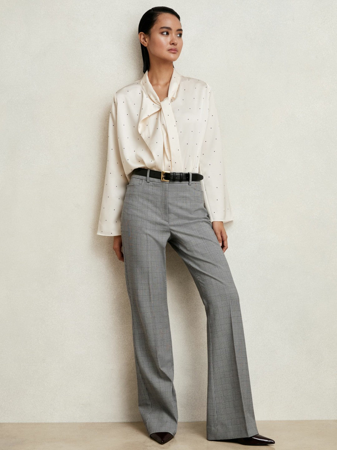 Petite Check Flared Suit Trousers Grey | Women