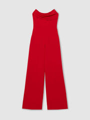 Structured Strapless Wide-Leg Jumpsuit Red | Women