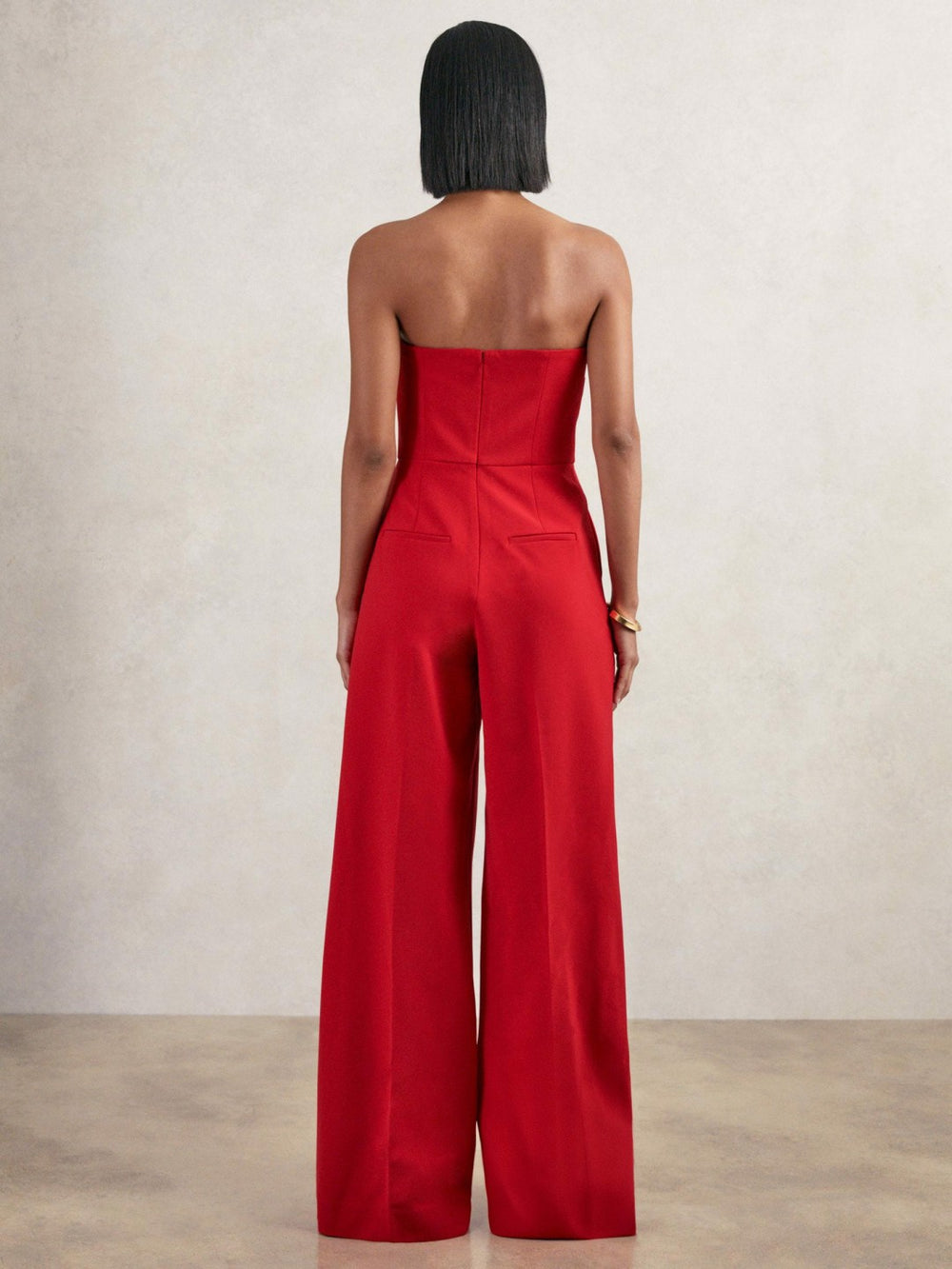 Structured Strapless Wide-Leg Jumpsuit Red | Women
