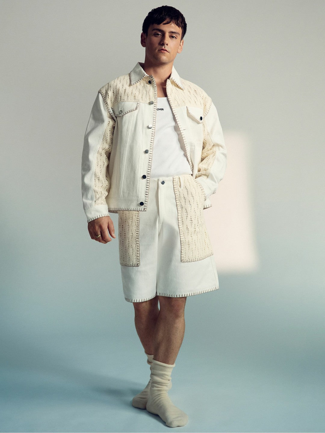 | Tom Daley Crochet Denim Jacket Off White | Men