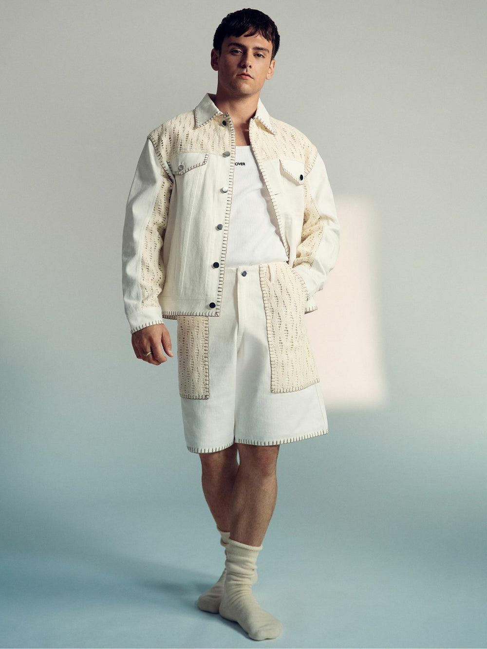 | Tom Daley Crochet Denim Jacket Off White | Men