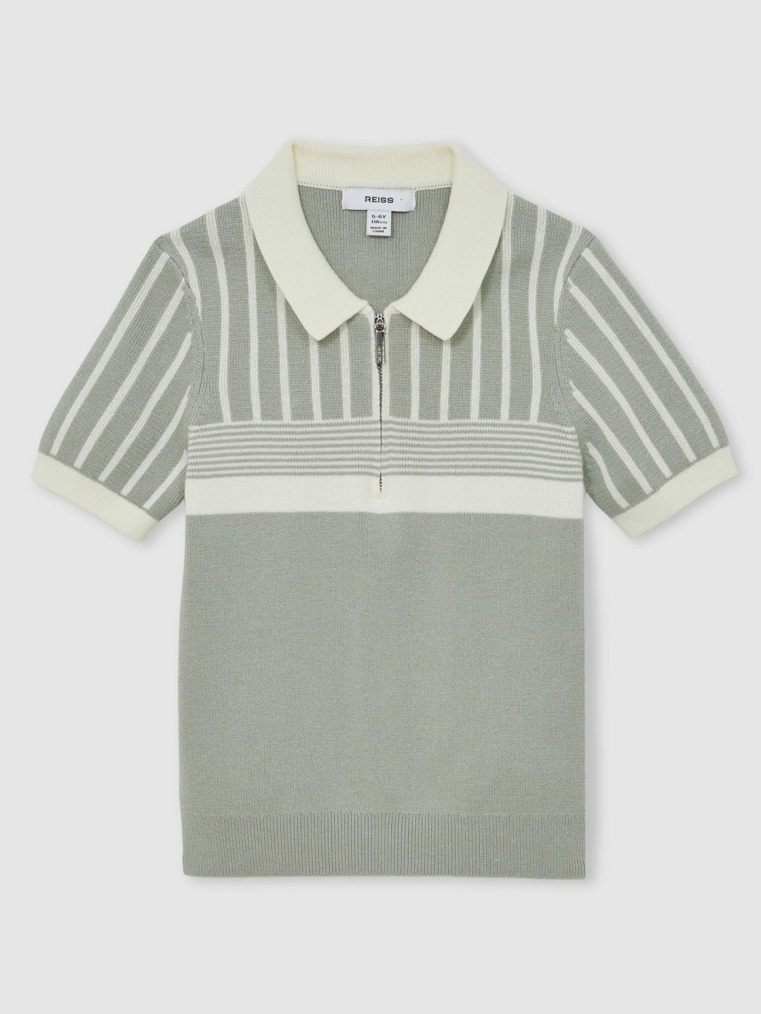 3-9 yrs Cotton Stripe Knit Half-Zip Polo Shirt Sage Green/Off White | Children & Baby
