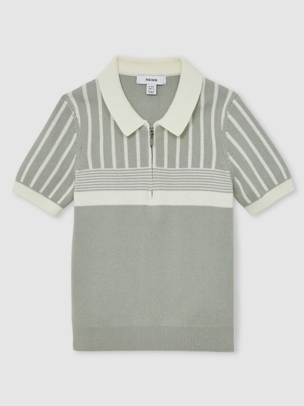 3-9 yrs Cotton Stripe Knit Half-Zip Polo Shirt Sage Green/Off White | Children & Baby