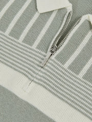 3-9 yrs Cotton Stripe Knit Half-Zip Polo Shirt Sage Green/Off White | Children & Baby