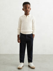 9-13 yrs Wool Waffle-Knit Half-Zip Polo Shirt Off White | Children & Baby