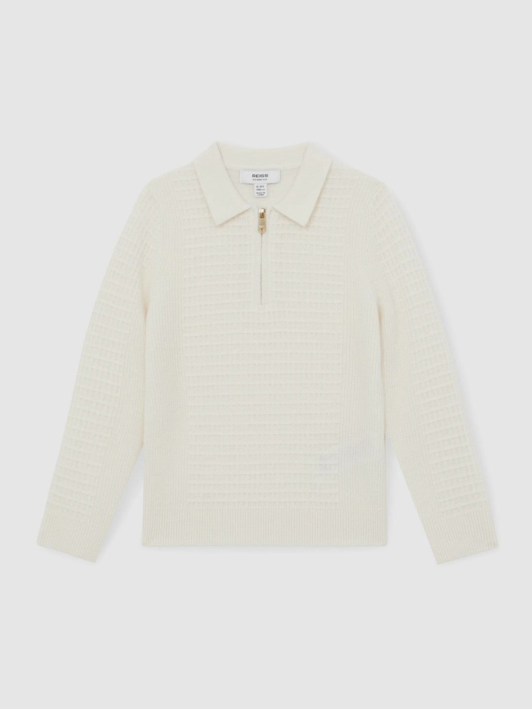 9-13 yrs Wool Waffle-Knit Half-Zip Polo Shirt Off White | Children & Baby