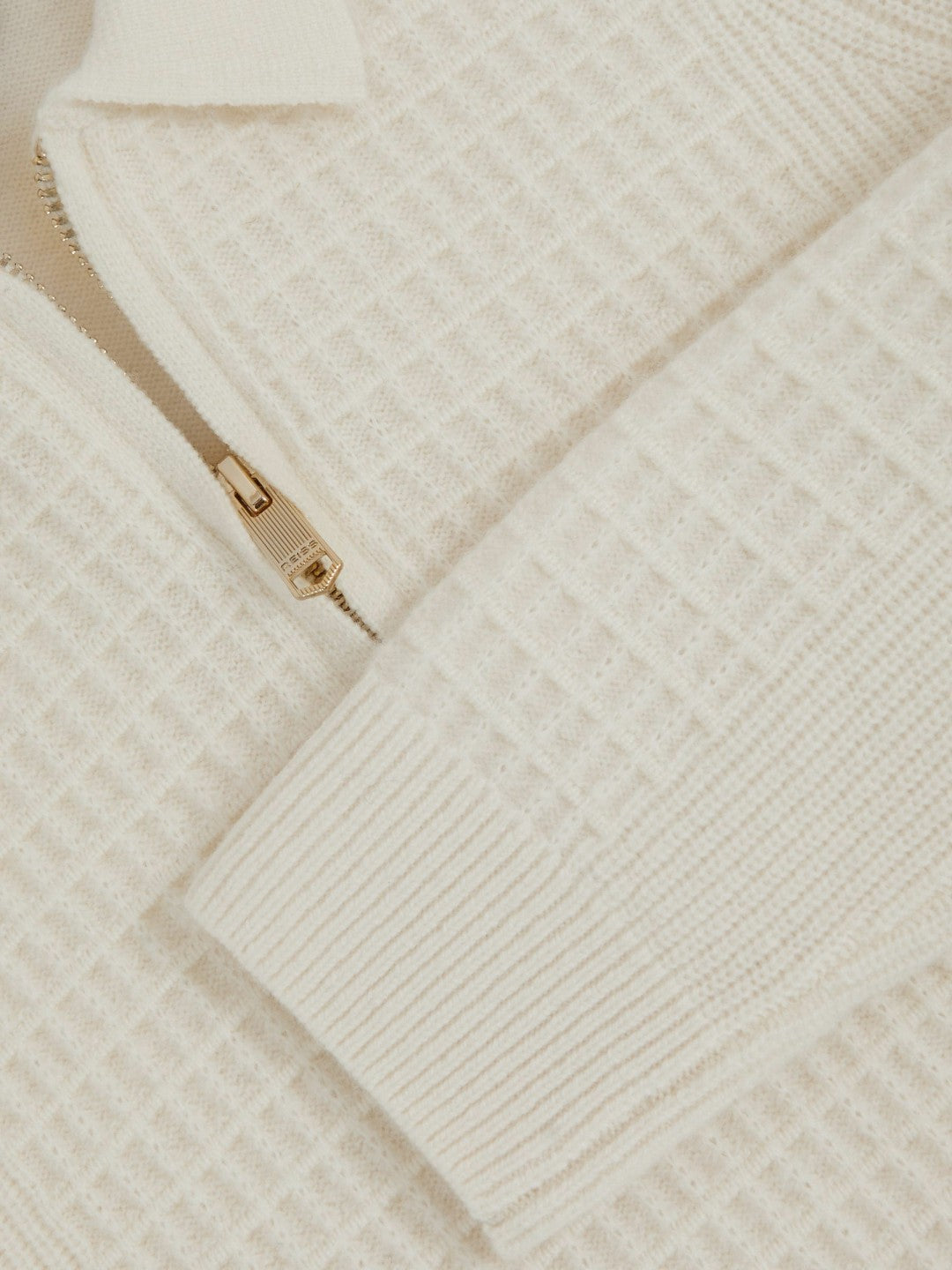 9-13 yrs Wool Waffle-Knit Half-Zip Polo Shirt Off White | Children & Baby